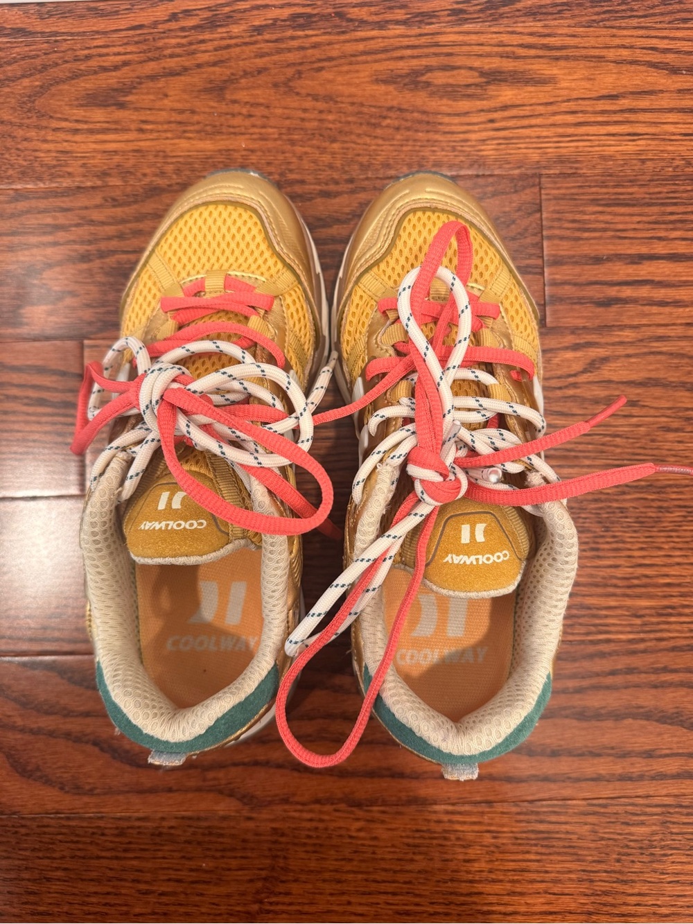 Coolway Women’s Yellow Sneakers with Coral Laces